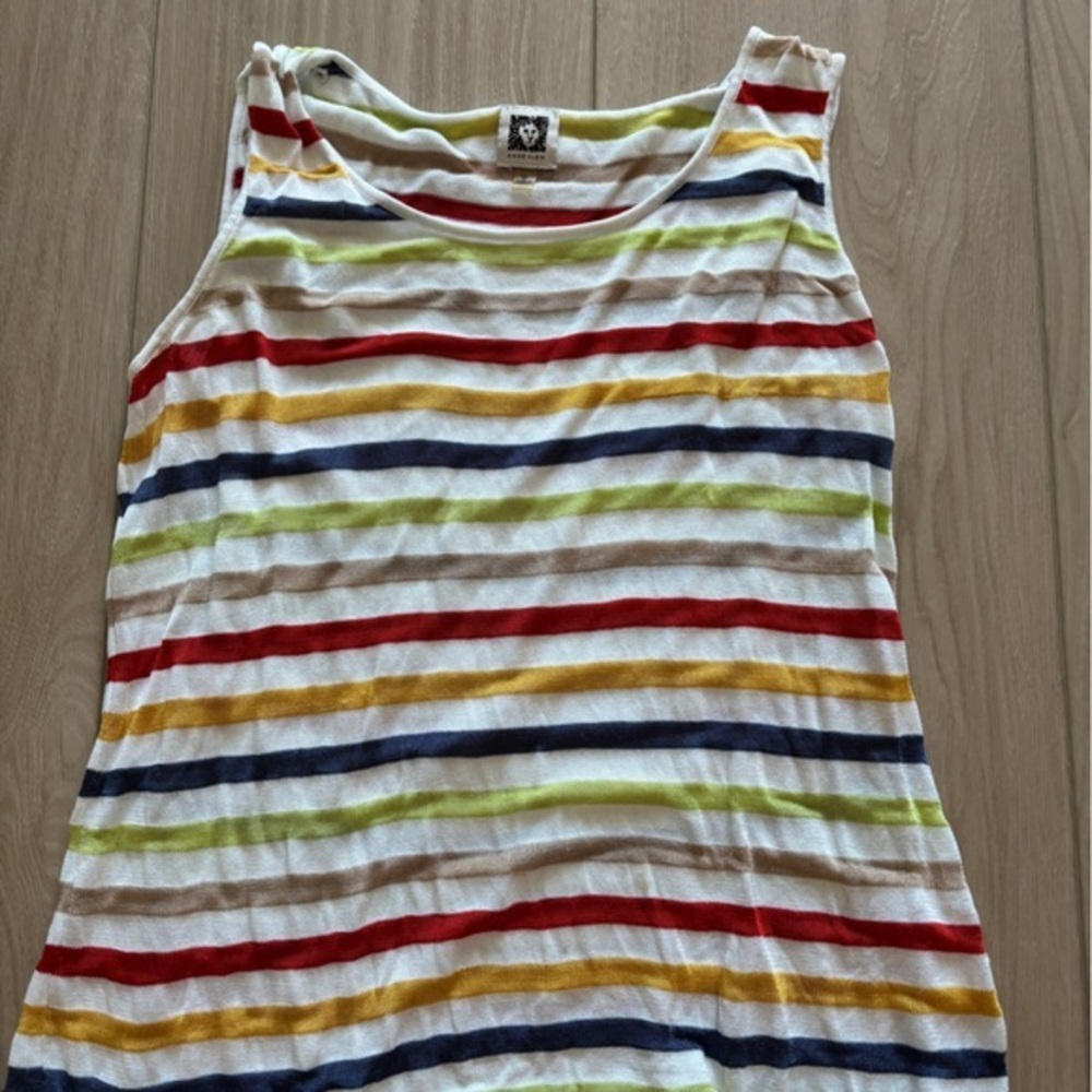 Anne Klein Striped Tank Top in White with Red, Navy, Yellow, Lime, Tan Stripes